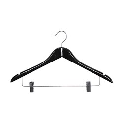 Wooden Coat Hanger Hooked With Clips Black