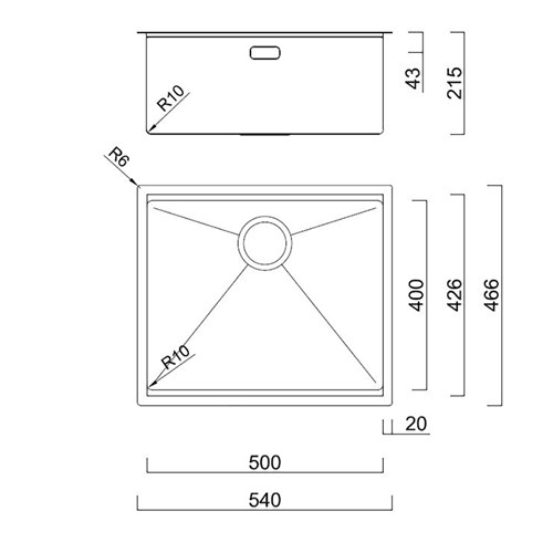 Black Pearl Single Bowl Sink Black 540mm